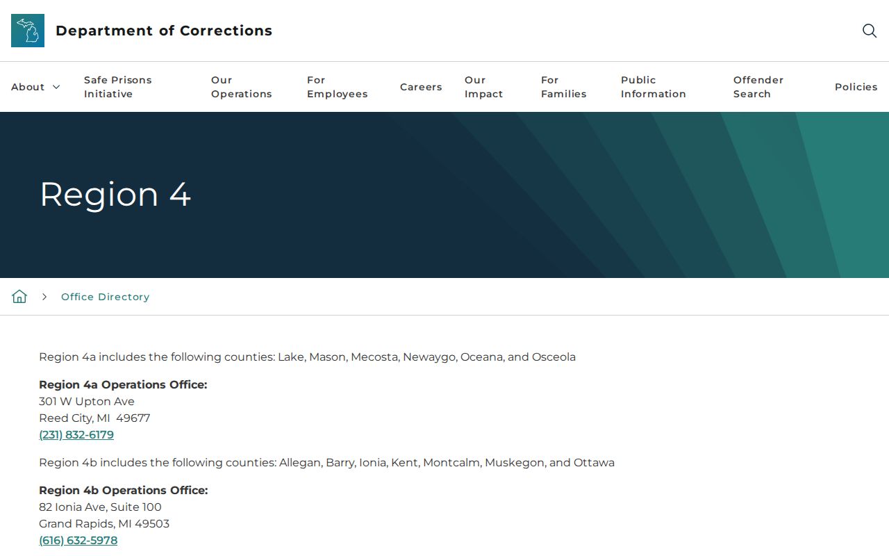 Hudsonville criminal history and Michigan Department of Corrections Region 4 records