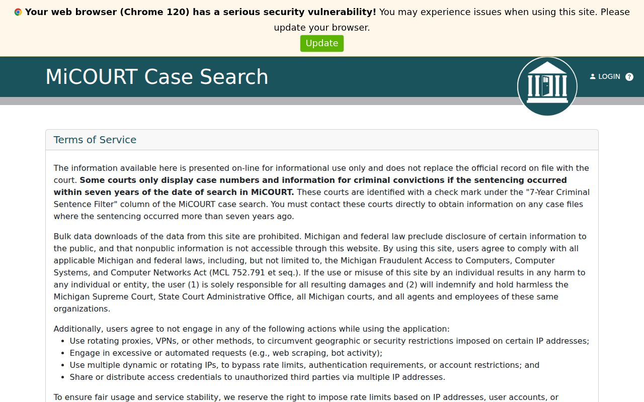 Ottawa County criminal case MiCOURT public access terms