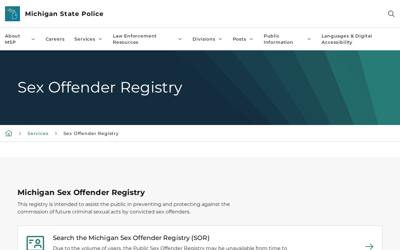 Ottawa County sex offender check guidance from Michigan State Police